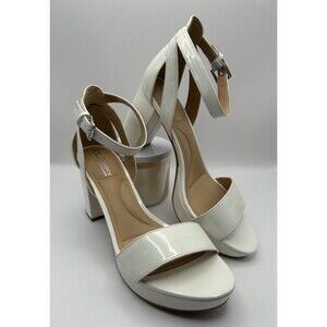 CL by Laundry Gasp Women's Dress Sandal Sz 9.5 White Ankle Strap Platform Heel